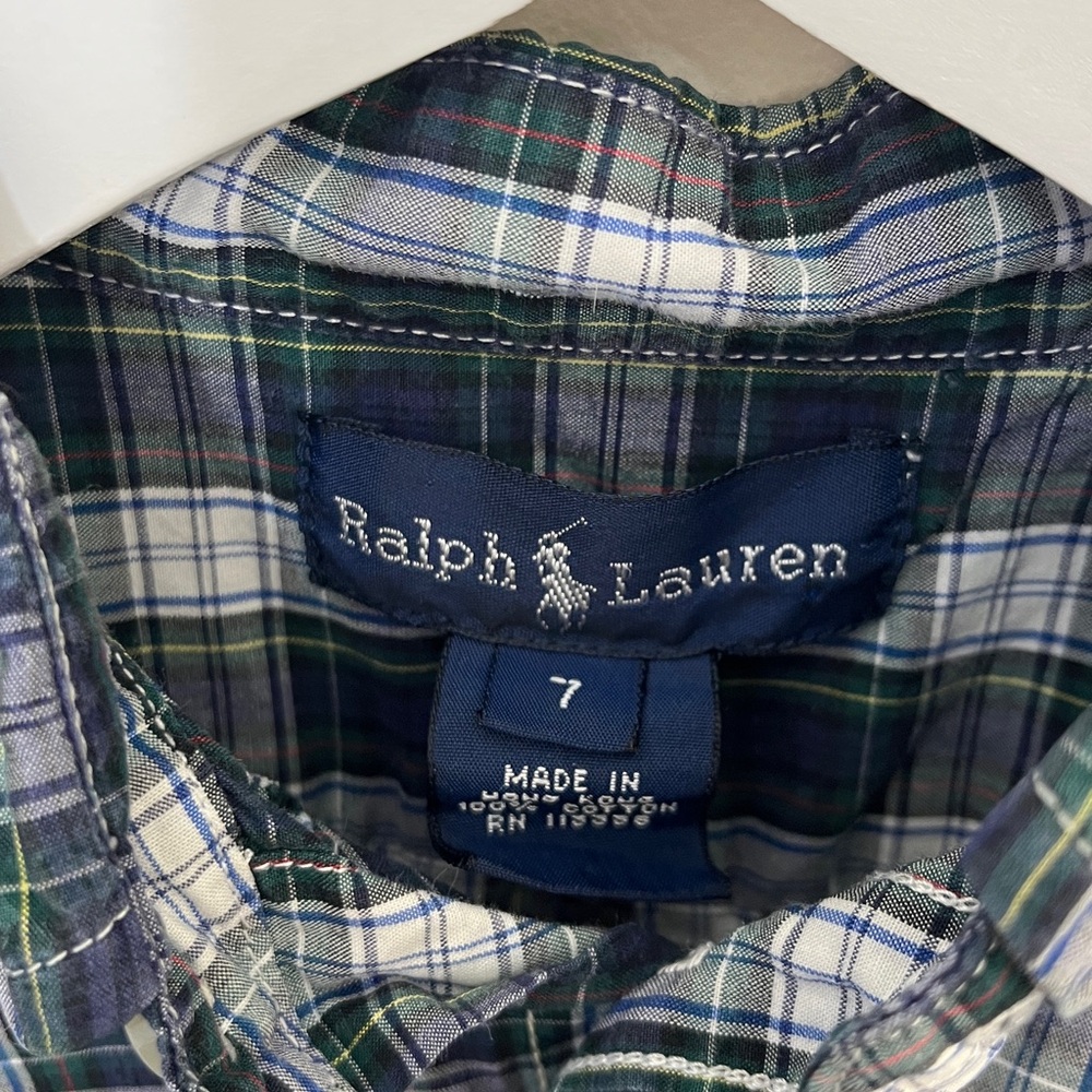 Ralph Lauren Kids Navy and Green Checkered Shirt Size 7 - Picture 4 of 4
